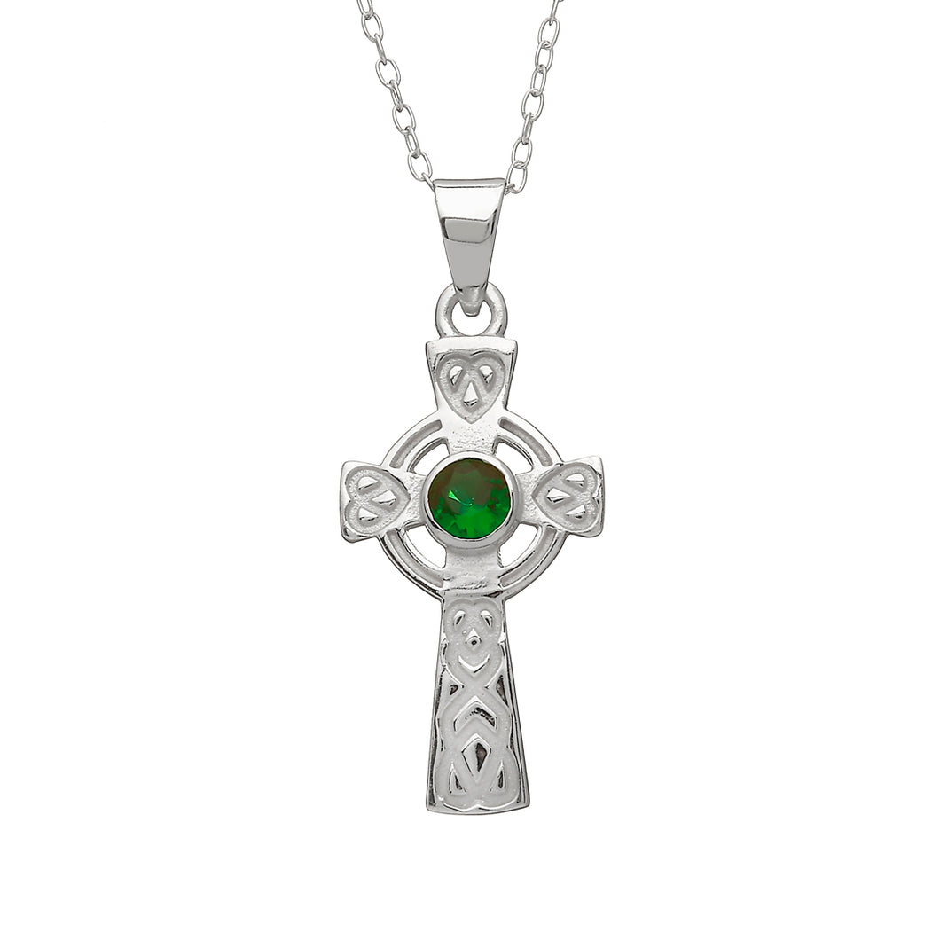 CELTIC CROSS WITH GREEN STONE