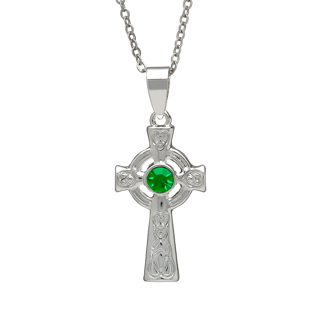 SILVER PLATE CELTIC CROSS WITH STONE