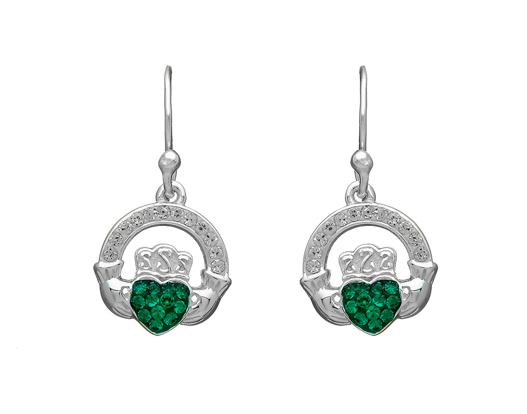 CLADDAGH DROP ER WITH GREEN CZ STONES