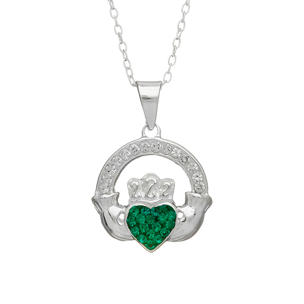 CLADDAGH PENDANT WITH GREEN CZ STONE