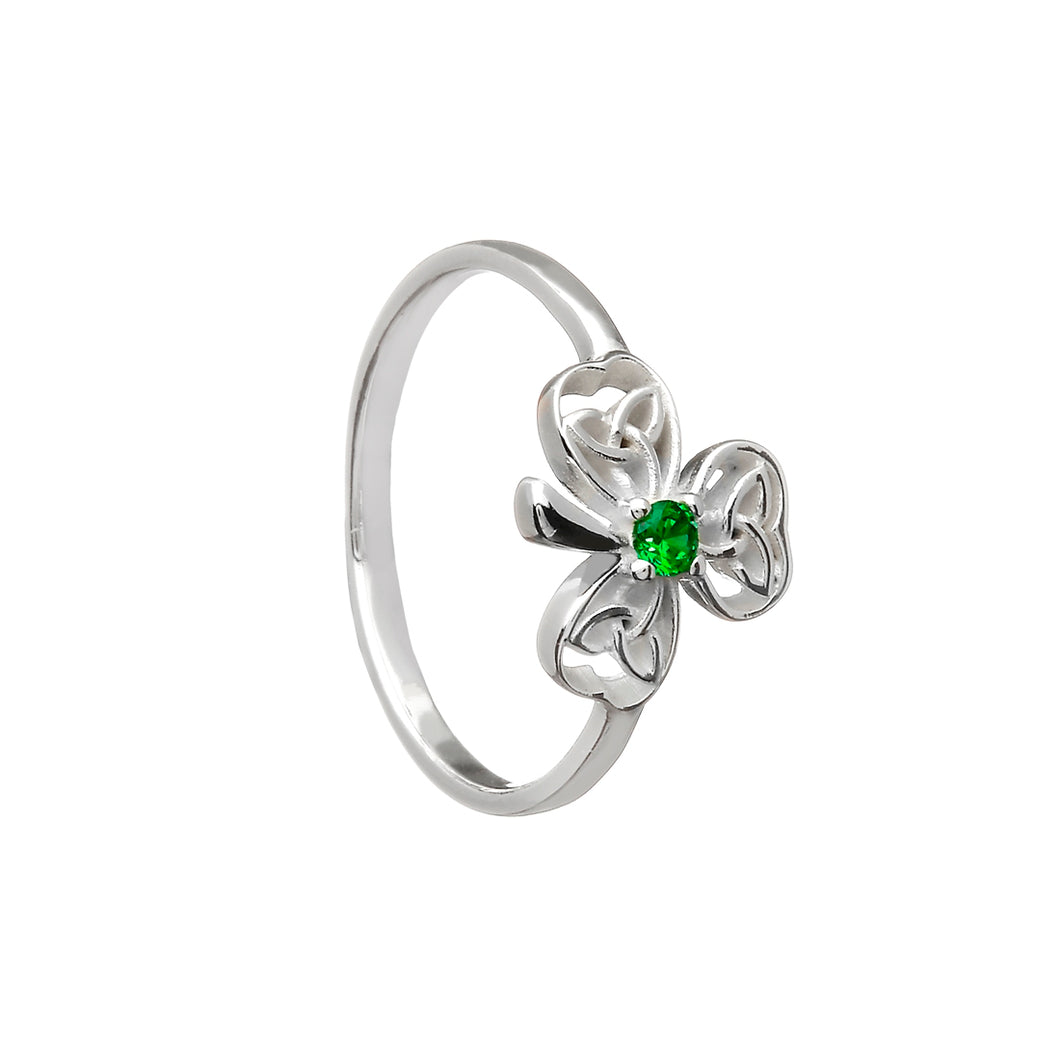 CELTIC SHAMROCK RING WITH GREEN CZ