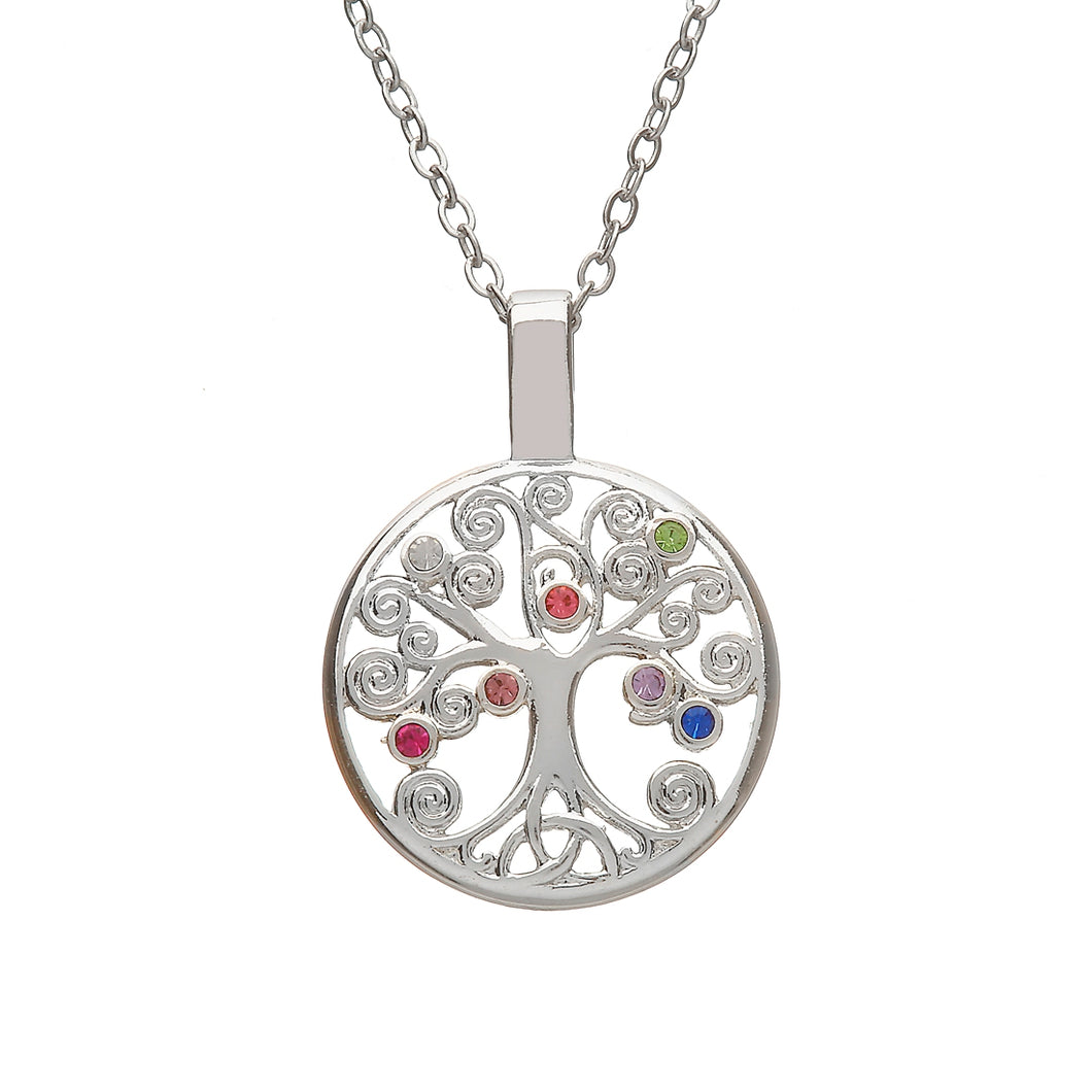 SILVER PLATE TREE OF LIFE PENDANT WITH MULTI COLOUR CZ